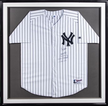 New York Yankees Captains Multi Signed Home Jersey With 5 Signatures Including Jeter, Randolph & Guidry In 42x41 Framed Display (Steiner)
